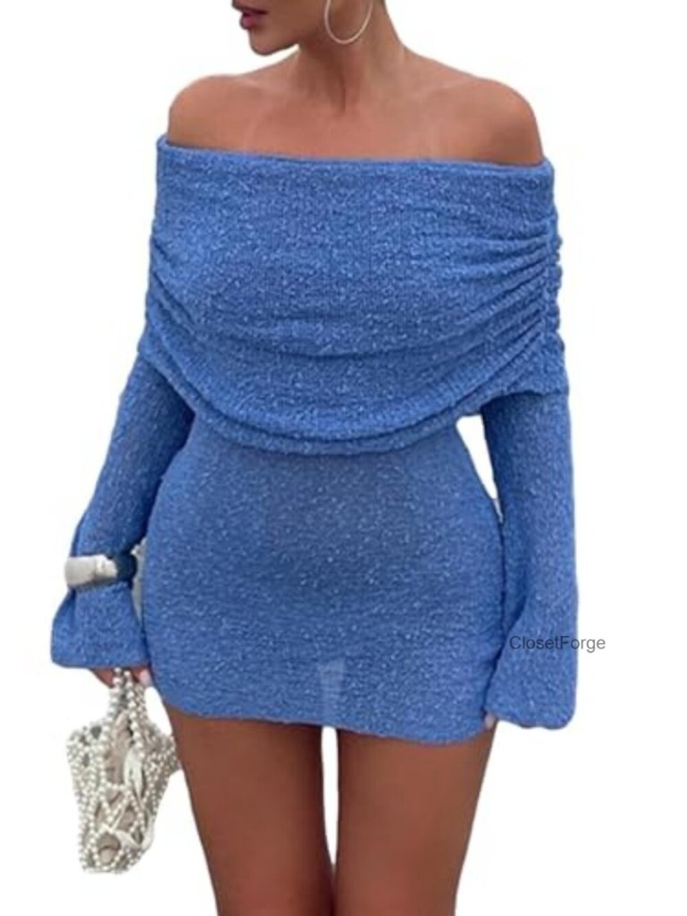 Off Shoulder Bodycon Mini Dress Long Sleeve Crochet